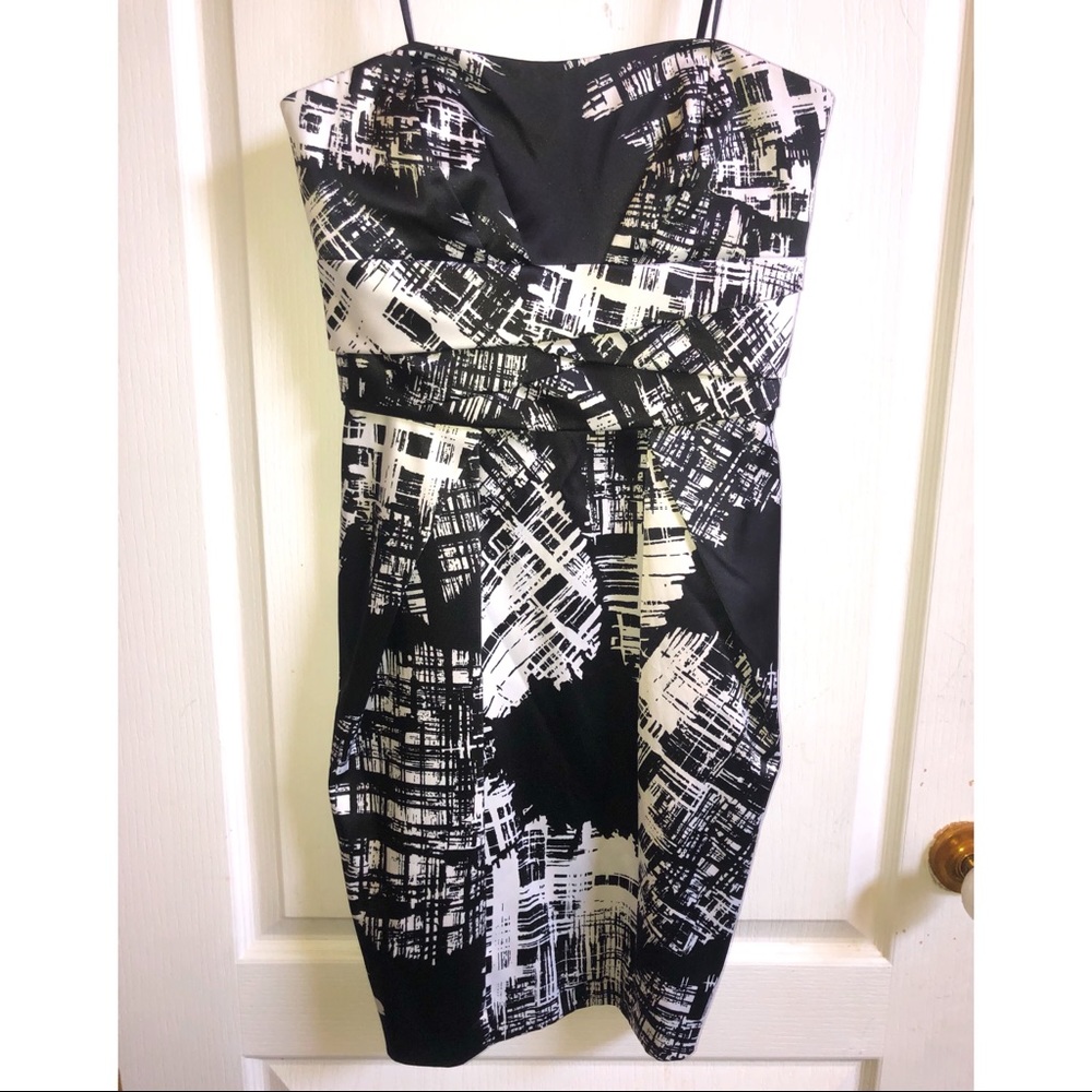 Max & Cleo Black and White Strapless Dress